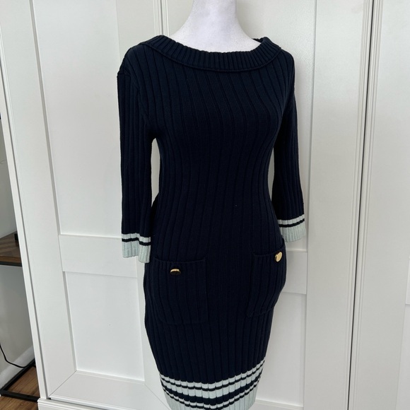 TORY BURCH designer dark blue sweater dress with gold buttons preppy sporty - Picture 4 of 9
